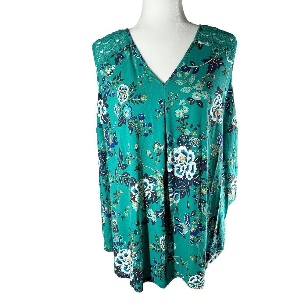 Daniel Rainn Sleeveless Green Floral Cotton Top Size 3X